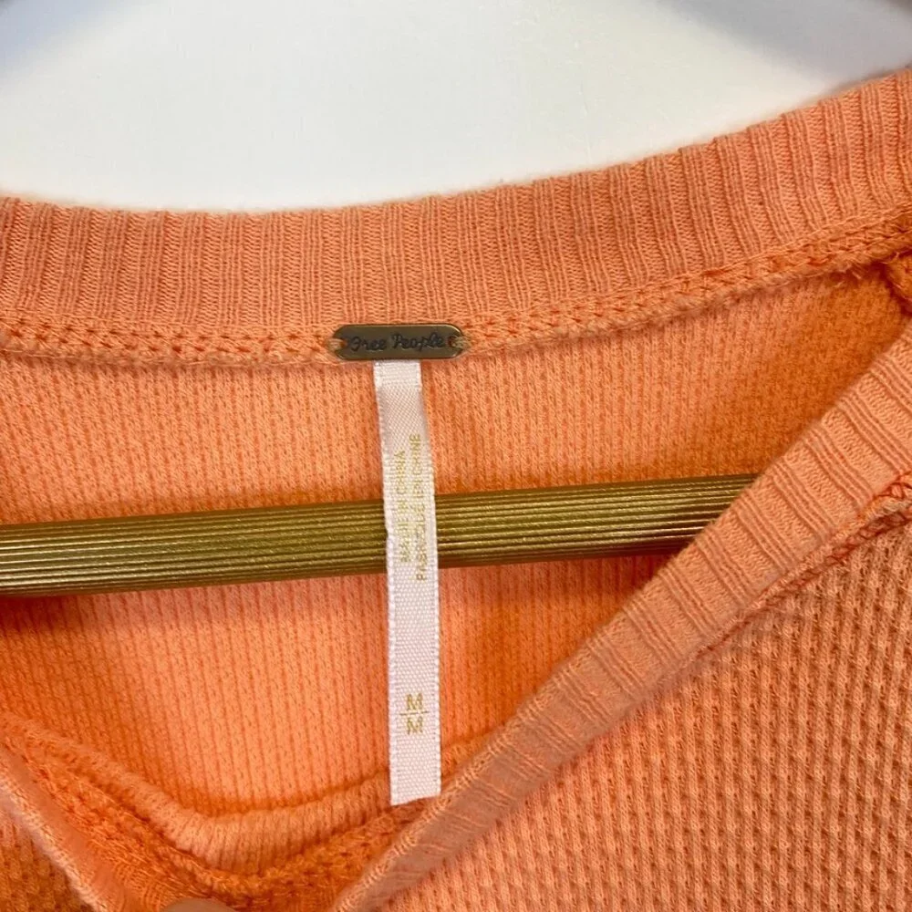 Free People Orange Thermal Waffle Knit Crochet Sweater Sleeve Top